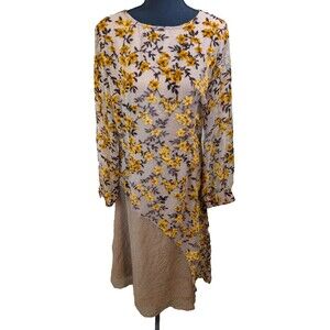 Roolee Darcy Floral Midi Dress Color BurlyWood Sheer Long Sleeves Medium